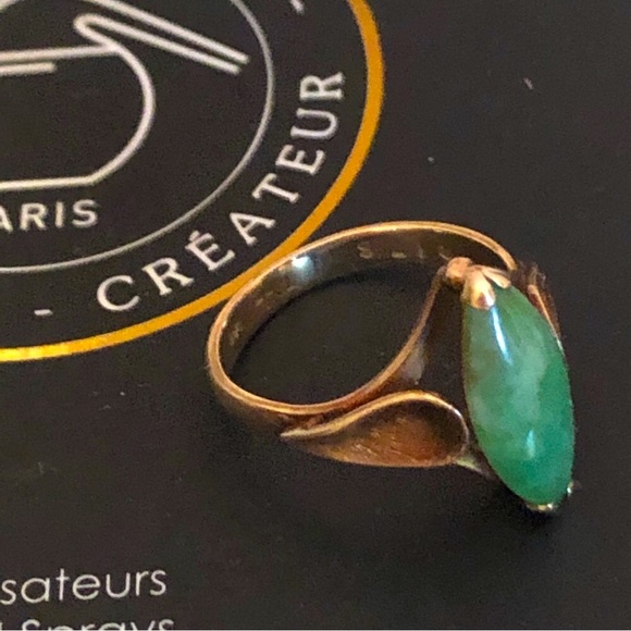 THL Jewelry - Navette 14K Ring 5.5 ring THL Samuel Aaron Matte Gold Green Aventurine 3.2g
